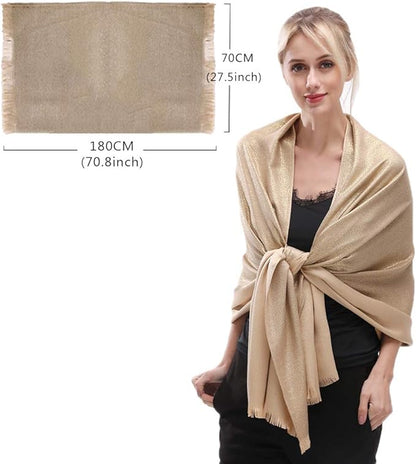 LMVERNA Women's Sparkling Metallic Soft Pashmina Shawls and Wraps Scarf in Solid Colors