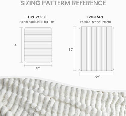 Cozy Bliss Faux Fur Throw Blanket for Couch, Cozy Warm Plush Striped Blanket for Sofa Bedroom Living Room, 50 * 60 Inches Cream White