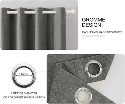 MIULEE Linen Texture 90 Inches Curtains for Bedroom 100% Blackout Thermal Insulated Dark Grey Curtains Grommet Room Darkening Luxury Decor for Living Room Nursery 52x90 Inch (2 Panels)