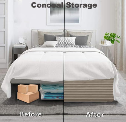 Queen Bed Skirt-Box Spring Cover with 14 Inch Tailored Drop,Wrinkle and Fade Resistant Hotel Wrap Around Bed Skirts,Bed Frame Cover (Horizontal Stripe Light Khaki, Queen)