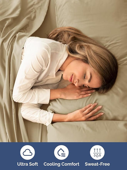 Extra Deep Pocket Split King Sheets - 5 Piece Breathable & Cooling Bed Sheets - Hotel Luxury Bed Sheet Set - Soft, Wrinkle Free & Comfy - Easily Fits Extra Deep Mattresses - Deep Pocket Beige Sheets