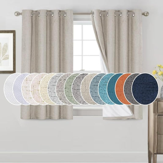 PrinceDeco 100% Blackout Linen Textured Curtains for Bedroom Anti-Rust Grommet Dining Room Drapes Thermal Insulated with White Liner Textured Blackout Curtains 2 Panels Set,52" W x 54" L,Cobblestone