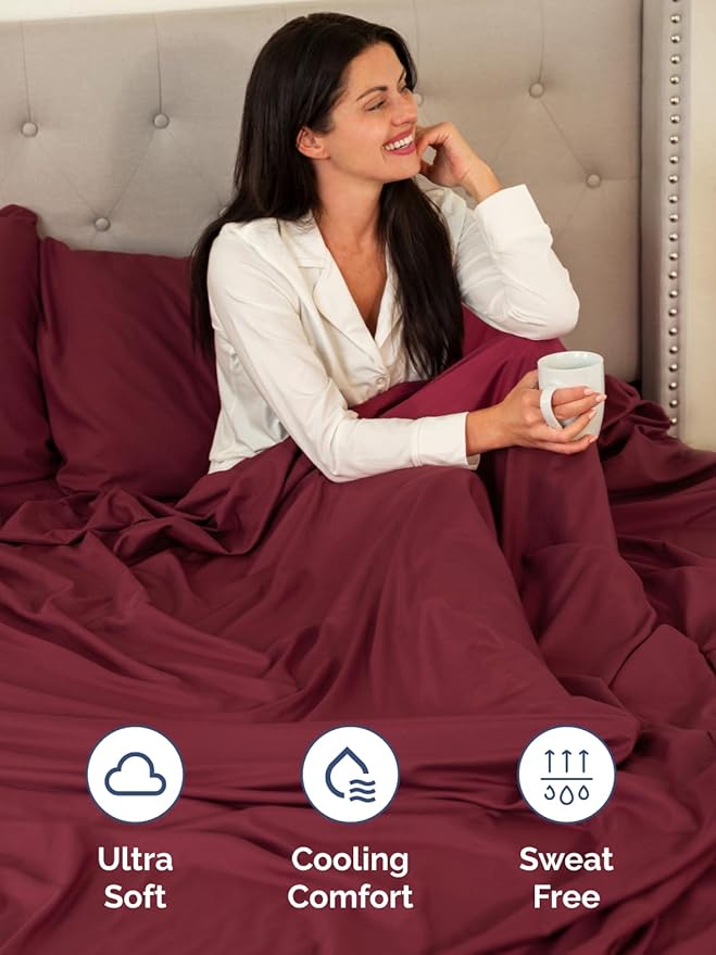 Extra Deep Pocket Twin XL Sheets - 3 Piece Breathable & Cooling Bed Sheets - Hotel Luxury Bed Sheet Set - Soft, Wrinkle Free & Comfy - Easily Fits Extra Deep Mattresses - Deep Pocket Burgundy Sheets