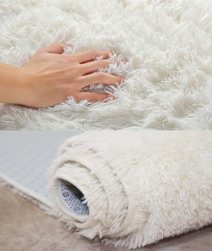 Kate Photography Floor Mats Newborn Photography Props Super Soft PV Fur White Rug Fluffy Plush Area Carpet for Living Room Cream Rugs for Bedroom