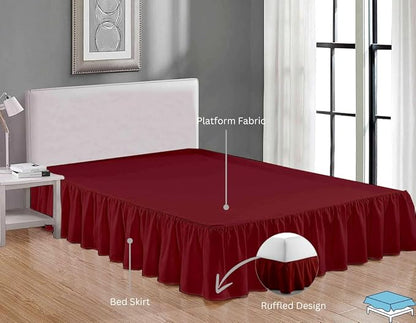 Ruffle Bed Skirt with Split Corners, Microfiber Dust Ruffled for a Perfectly Tailored Bedding Ensemble, Wrinkle and Fade Free, Easy Fit, Twin Size 16 Inch Drop, Burgundy