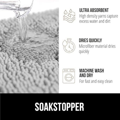 GORILLA GRIP SOAKSTOPPER Dog Door Mat, 36x24 Machine Washable Rug Absorbent Doormat Captures Moisture Mud Dirt, Quick Dry Soft Chenille Entryway Rugs Indoor Entrance Mats for Dog Paws, Light Gray