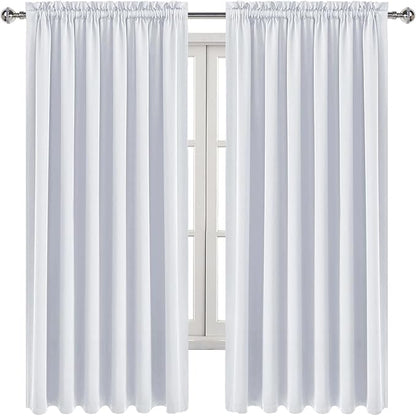 DWCN White Curtains for Living Room Thermal Insulated, Energy Saving & Noise Reducing Bedroom Curtains, White, W 70x L 63 Inch, Set of 2 Rod Pocket Curtain Panels