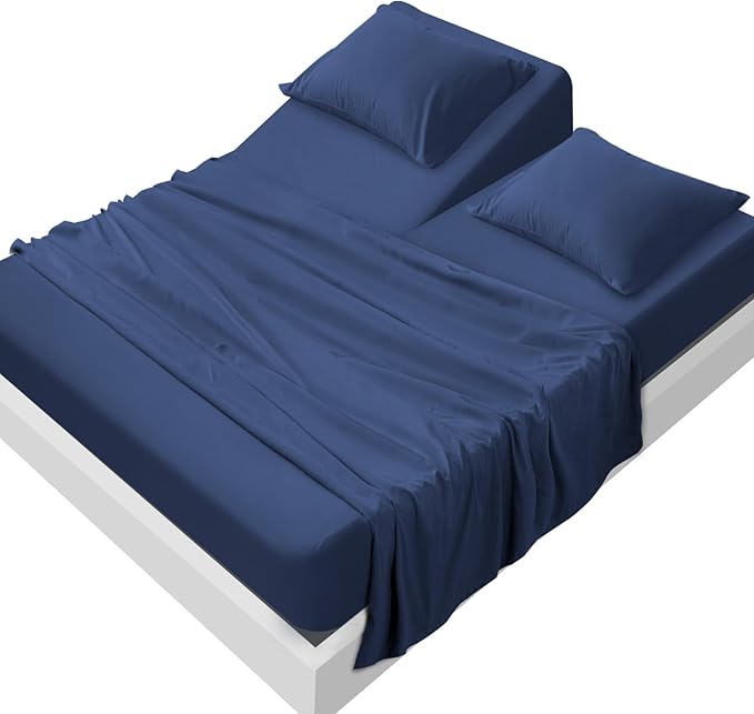 SPRINGSPIRIT Split Top King Sheets Sets for Adjustable Bed, 4 Piece Bed Sheets Set Deep Pockets, Extra Soft and Breathable Bedding Sheets, Navy