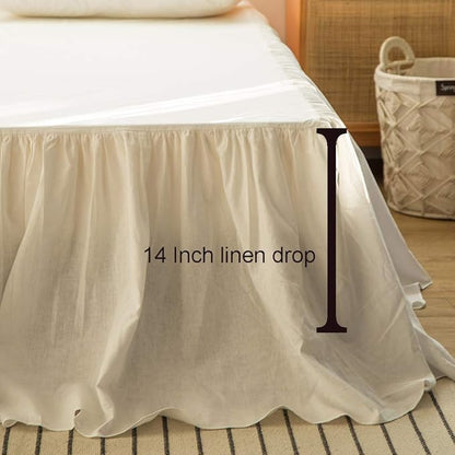 Simple&Opulence Belgian Linen Bed Skirt with Classic 14 inch Tailored Drop Dust Ruffle, Easy Fit Breathable Premium Natural Flax- Pleated White, Twin