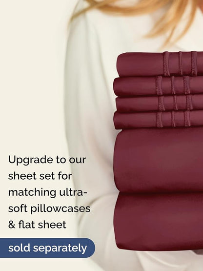 Extra Deep Queen Fitted Sheet - Hotel Luxury Single Fitted Sheet Only - Easily Fits 18 inch to 24 inch Mattress - Ultra Soft, Wrinkle & Fade Free w/Extra Deep Pockets - Breathable & Comfy - Burgundy
