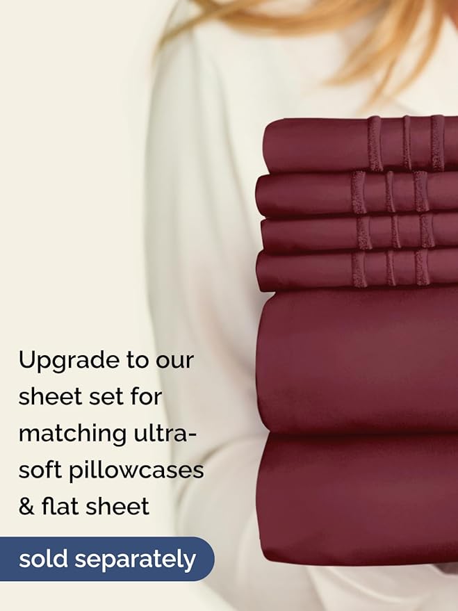 Extra Deep Full Fitted Sheet - Hotel Luxury Single Fitted Sheet Only - Easily Fits 18 inch to 24 inch Mattress - Ultra Soft, Wrinkle & Fade Free w/Extra Deep Pockets - Breathable & Comfy - Burgundy