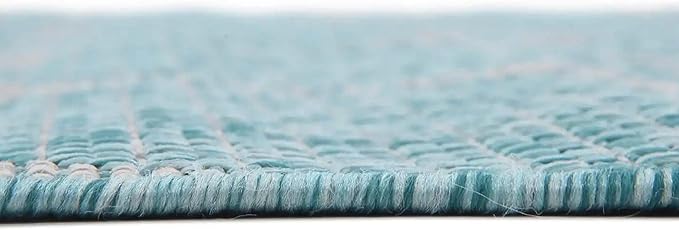 Unique Loom Outdoor Trellis Collection Area Rug - Trellis (Oval 3' 3" x 5' 3", Aquamarine/ Gray)