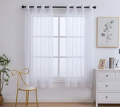 PI Clear White Sheer Curtains with Rings Top 72 Inch Long for Living Room/Bedroom 2 Panels (W52 X L72, Optical White)