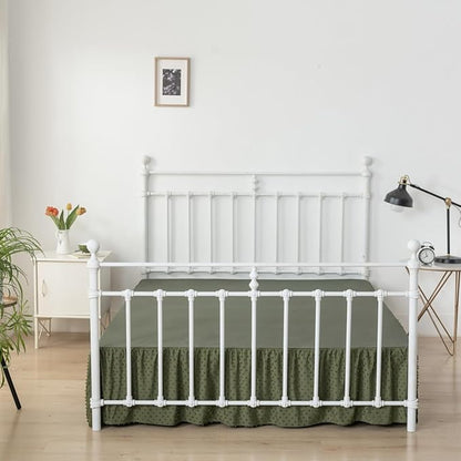 Tufted Dot Bed Skirt Queen Size Ruffled Bed Skirt with Split Corners, 18 Inch Drop Dust Ruffle Bed Skirts with Platform, Olive Green