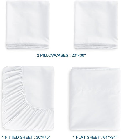 SPRINGSPIRIT Cot Sheets 30" x 75" x 9", 4 Piece Cot Sheet Set (2 Pack), Cot Size Fitted Sheets with Narrow Twin/Camp Bunk/Rvs Bunk/Guest Beds/Trifold Mattress, White