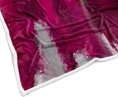 Abstract Ombre Throw Blankets, Modren Chic Art Oil Painting Cozy Warm Bed Couch Blanket, Hot Pink Gold White Fleece Flannel Throws to Decorate The Room and Bedroom