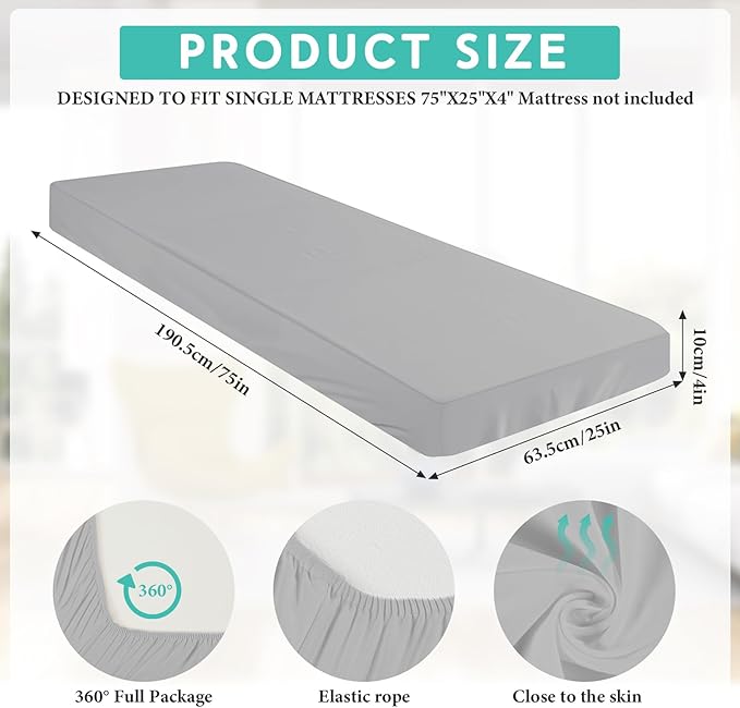 Breling Fitted Sheet (Sheet Only) Compatible with Milliard Trifold Mattress Folding Mattress Fitted Microfiber Bedsheet for Camp Bunk Rvs Bed(Light Gray,Single,4'')