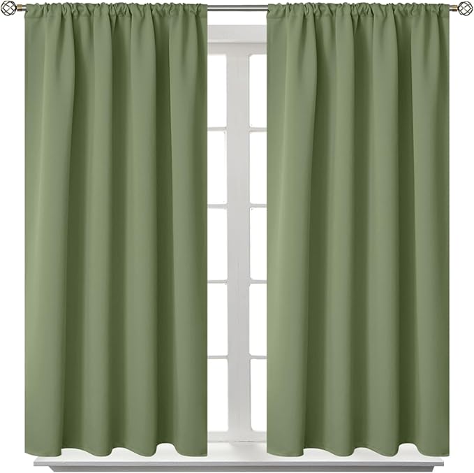 BGment Olive Green Blackout Curtains 54 Inches Length for Bedroom - Thermal Insulated Room Darkening Drapes for Kitchen Living Room Privacy, 42 x 54 Inch, 2 Panels