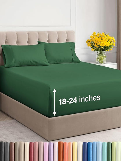 Extra Deep Twin Sheet Set - 4 Piece Breathable and Cooling Sheets - Hotel Luxury Bed Sheets Set - Easy Fit - Soft, Wrinkle Free and Comfy Sheets Set - Emerald Green Sheet Set with Extra Deep Pockets