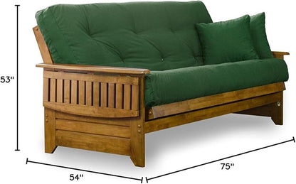 Nirvana Futons Brentwood Tray Arm Futon Sofabed Set - Full Frame, 8" Hunter Green Mattress, Rich Heritage Finish