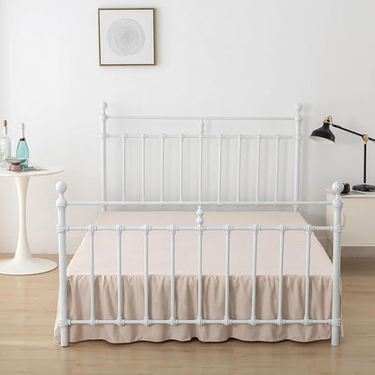 Bed Skirt Twin Size, Ruffled Bed Skirts with Split Corners, 16 Inch Drop Dust Ruffle Bed Skirt with Platform, Cream, 16" Twin
