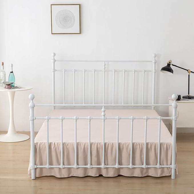 Bed Skirt Full Size Ruffled Bed Skirts with Split Corners, 12 Inch Drop Dust Ruffle Bed Skirt with Platform, Cream, Full - 12" Drop