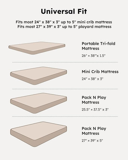 Pack and Play Sheets Fitted, Mini Crib Sheets 2-Pack for Pack N Play Mattress, Stretchy Playpen Sheet for Boys Girls, Softness and Breathable, 38" x 26"