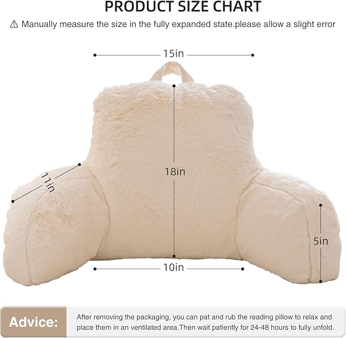 Aimuan Reading Pillow Bed Rest Wedge Adult Backrest Pillow with Arms Sitting in Bed Cushion Incline Rest Sleeping Pillow for Watching TV/Gaming/Relaxing, Ivory