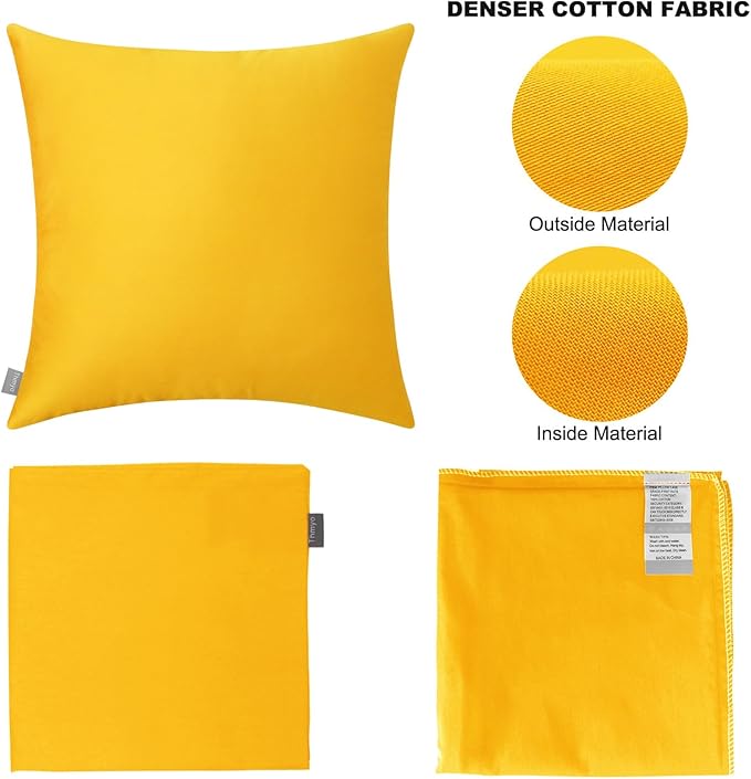 4-Pack 100% Cotton Comfortable Solid Decorative Throw Pillow Case,Thmyo Square Cushion Cover Pillowcase Sublimation Blank Pillow Covers DIY Throw Pillowcase for Sofa Bedroom(24x24 inch/60x60cm,Yellow)