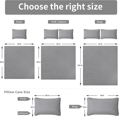 Easy-Going Twin Size Reversible Quilt Set with 1 Quilt and 1 Pillow Sham, Soft Bed Quilt Cover, Water Resistant Lightweight Microfiber Bedspread, Stain Resistant, Olive Leaf-Light Gray/Ivory