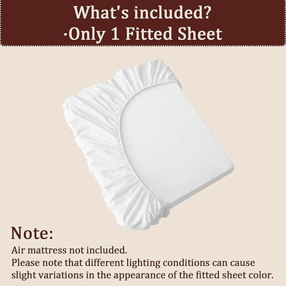 Fitted Sheet for Full Size Air Matress, with 18-24 Inch Extra Deep Pocket, Soft Breathable Air Mattress Sheet Cover for Inflatable Bed, White