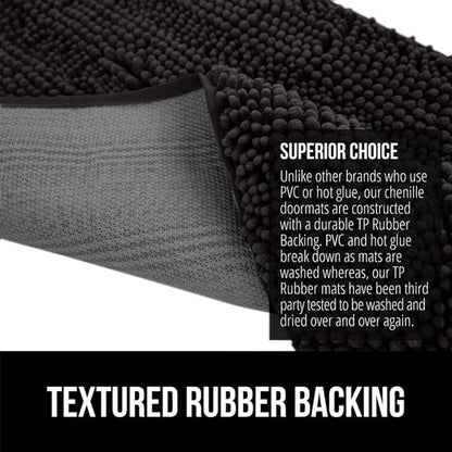 GORILLA GRIP SOAKSTOPPER Dog Door Mat, Machine Washable Rug Absorbent Doormat Captures Moisture Mud Dirt, Quick Dry Soft Chenille Entryway Rugs Indoor Entrance Mats for Dog Paws, 24x17 Black