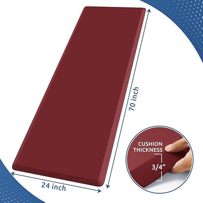 KitchenClouds Kitchen Mat Cushioned Anti Fatigue Rug 24"x70" Waterproof, Non Slip, Standing and Comfort Desk/Floor Mats for House Sink Office (Red)