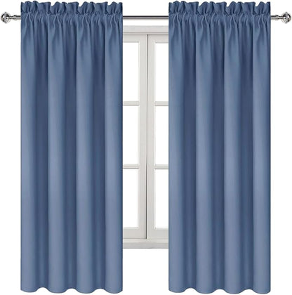 DWCN Blackout Curtains – Thermal Insulated, Energy Saving & Noise Reducing Bedroom and Living Room Curtains, Dusty Blue, W 38x L 63 Inch, Set of 2 Rod Pocket Curtain Panels
