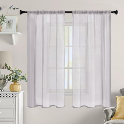 Sheer Curtains 63 Inches Long 2 Panels, Rod Pocket Short Curtain for Kitchen, Bedroom, Cafe Window(Light Grey 38" W x 63" L)