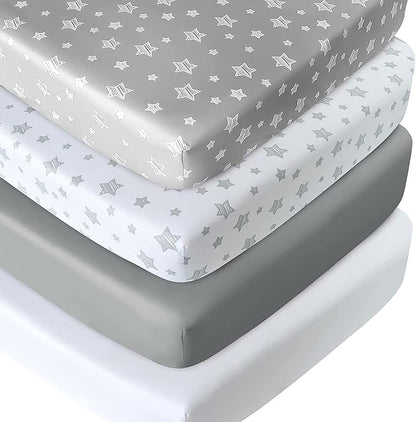 Crib Sheets for Boys or Girls 4 Pack, Fitted Crib Sheet for Standard Size Crib and Toddler Mattresses, Soft and Breathable Crib Sheets Baby Gift Boy Set, White