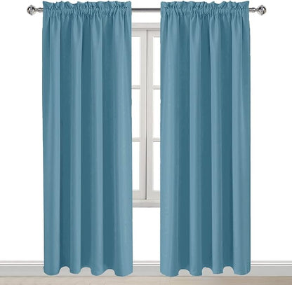 DWCN Blackout Curtains for Living Room Thermal Insulated, Energy Saving & Noise Reducing Bedroom Curtains, Stone Blue, W 52x L 95 Inch, Set of 2 Rod Pocket Curtain Panels