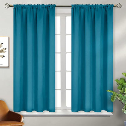BGment Peacockblue Blackout Curtains 45 Inches Long for Bedroom Kitchen Window - Short Thermal Insulated Drapes Room Darkening with Rod Pocket for Cafe Bathroom, 42 x 45 Inch, 2 Panels