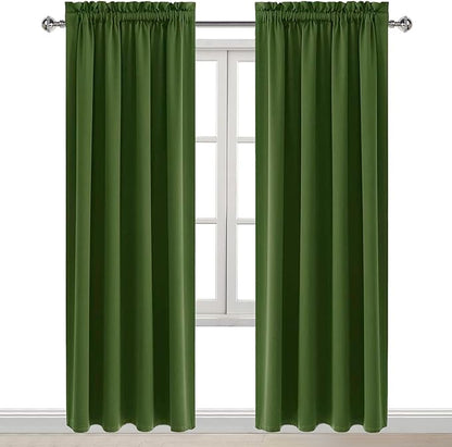 DWCN Blackout Curtains Room Darkening Thermal Insulated Bedroom Curtains Window Curtain Panels, 38 x 84 inches Long, Set of 2 Olive Green Rod Pocket Drapes