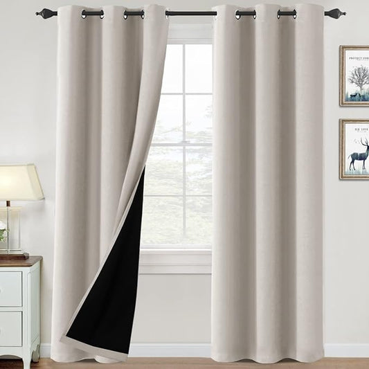H.VERSAILTEX 100% Blackout Curtains for Bedroom Thermal Insulated Blackout Curtains 84 inch Length Full Light Blocking Curtains for Living Room with Black Liner 2 Panels Set, Pumice Stone