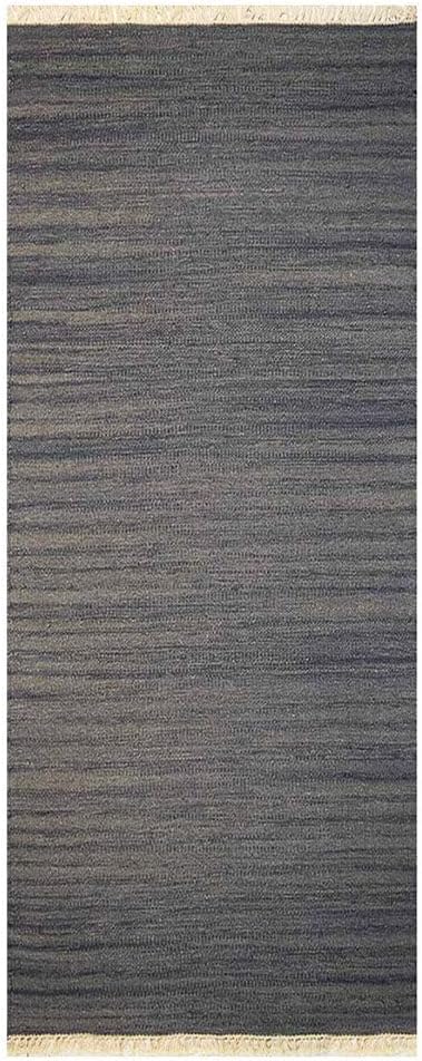 Rugsotic Carpets Hand Woven Flat Weave Kilim Wool ECO-Friendly Area Rugs - 3'x13', Runner Shape, Silver Color, Solid Plain Design, Low Pile Handmade Area Rugs for Living Room, Bed Room (D00111)