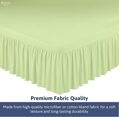 KRISHNA Ruffled Bed Skirt with Split Corners Queen, 100% Microfiber Hotel Quality, 12 Inch Drop Dust Ruffle Gathered Bedskirt with Platform, 60" x 80", Sage