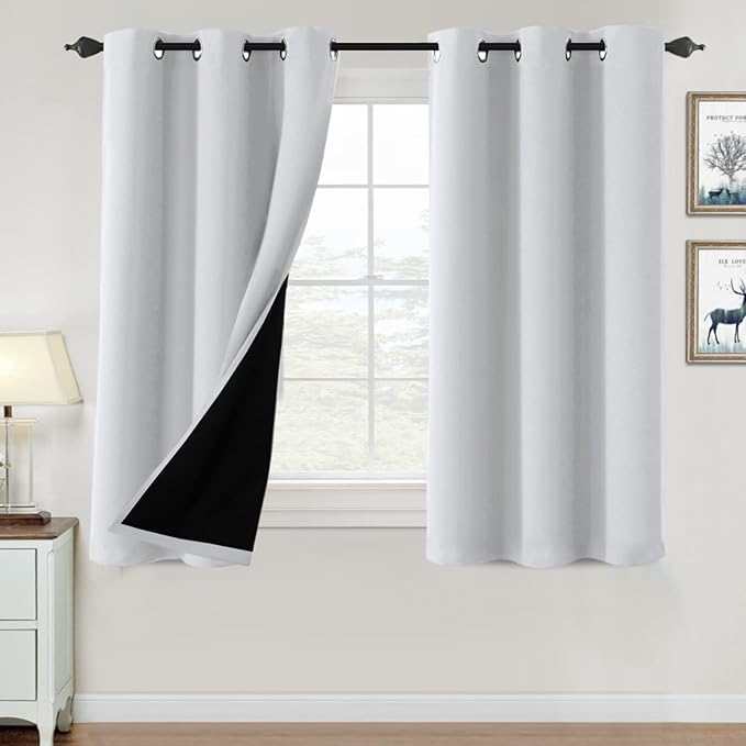 H.VERSAILTEX 100% Blackout Curtains for Bedroom Thermal Insulated Curtains Light Blocking Curtains Window Drapes for Living Room with Black Liner 2 Panels Set (42 by 54 Inch, Greyish White)