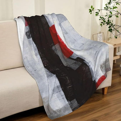 LOKMU Throw Blanket, Red Grey Abstract Art Painting Ultra-Soft Cozy Flannel Blankets, Fuzzy Plush Lightweight Modern Blanket for Couch Sofa Bedding Home Decor, 60" L x 50" W