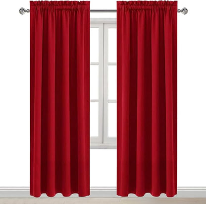 DWCN Christmas Blackout Curtains for Bedroom – Thermal Insulated Room Darkening Drapes for Living Room, Red, W 42 x L 84 Inch, Set of 2 Rod Pocket Curtain Panels