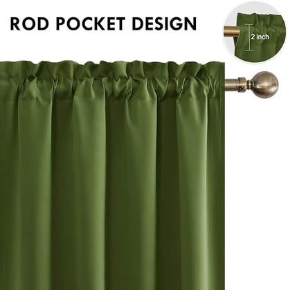 DWCN Olive Green Room Darkening Blackout Curtains - Thermal Insulated Privacy Energy Saving Window Curtain Drapes 52 x 63 inch Length, Set of 2 Bedroom Living Room Curtains