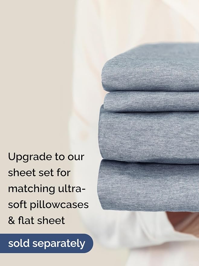 Extra Deep King Fitted Sheet - Hotel Luxury Single Fitted Sheet Only - Easily Fits 18 inch to 24 inch Mattress - Ultra Soft, Wrinkle Free with Extra Deep Pockets - Breathable & Comfy - Heathered Blue