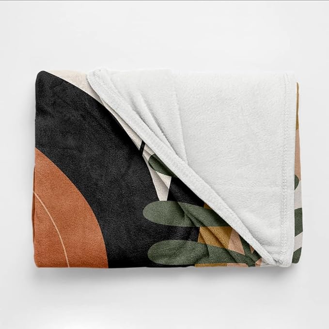 Boho Mid Century Blankets Black Geometric Throws Beige Abstract Modern Throw Blanket Minimalist Sun Soft Warm Bed Bedding Blankets for Couch Bedroom Sofa Office Cozy Flannel Blanket 60"X80"