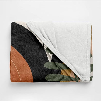 Boho Mid Century Blankets Black Geometric Throws Beige Abstract Modern Throw Blanket Minimalist Sun Soft Warm Bed Bedding Blankets for Couch Bedroom Sofa Office Cozy Flannel Blanket 60"X80"