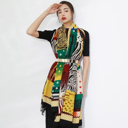 DANA XU 100% Merino Wool Pashmina Shawl for Women 96"x43", Oversized Cashmere Wrap with Tassels, Floral Travel Blanket Cape
